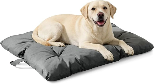 Chew Resistant Dog Bed for Extra Large Dogs - Durable 47"x29" Kennel Pad with Soft Plush Filling, Machine Washable Crate Mat for Aggressive Chewers, Indoor Outdoor Pet Bed, Gray