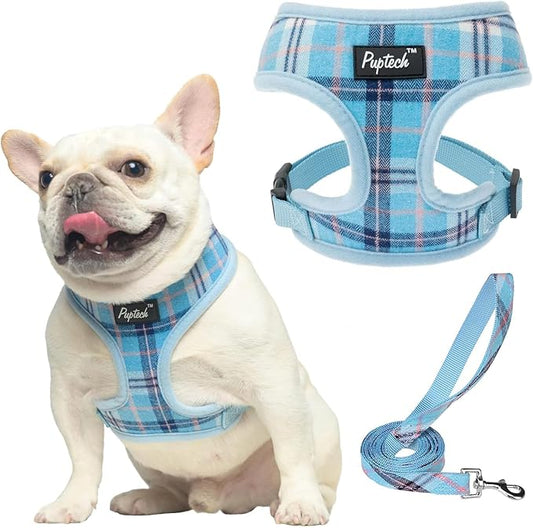 PUPTECK Soft Mesh Dog Harness and Leash Set Pet Puppy Cat Comfort Padded Vest No Pull Harnesses, Light Blue, S