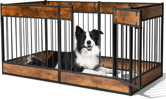 Oranland Dog Playpen Furniture,28" H Heavy Duty Dog Play Pen Indoor,Dog Kennel for Puppy/Small/Medium Dogs,Anti-Rust Coating/Strengthened Dog Fence/Upgraded Lock/Scratch-Resistant Pads,6 Panels