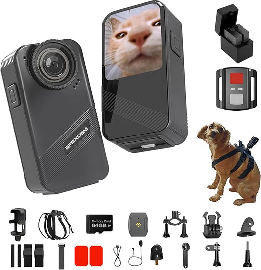 Dog Collar Camera with 64GB SD Card, 4K Cat Collar Cameras with Touch Screen, Dog Collar with Camera for Video Records, Pet Cameras Collar for Remote Monitoring Indoor Outdoor Dog Birthday Gift