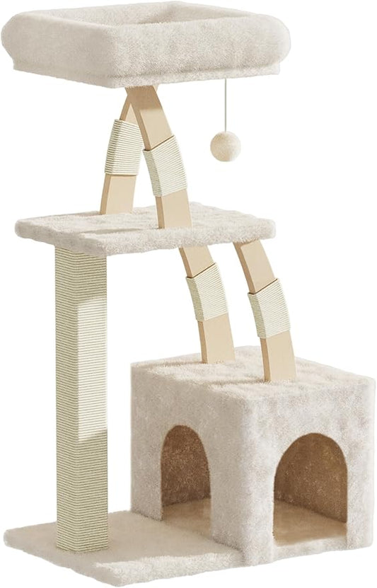 Cat Tree for Indoor Cats,40 Inches Cat Tower with Cozy Condo, Scratching Posts, Multi-Level Activity Center for Large Cats and Kittens, Beige