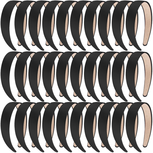 Siquk 30 Pieces Black Satin Headbands 1 Inch Wide Non-Slip Headbands Hair Plain Headbands Diy Headband For Women And Girls