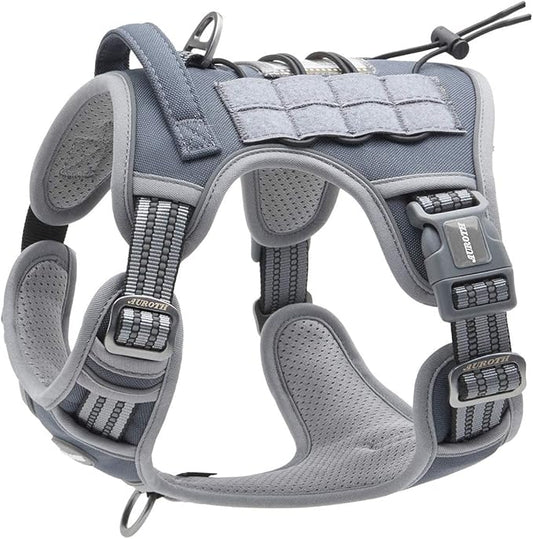 Auroth Tactical Dog Harness for Small Medium Dogs No Pull Adjustable Pet Harness Reflective Working Training Easy Control Pet Vest Military Service Dog Harnesses Grey M