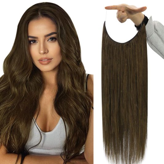 Fshine Wire Hair Extensions Olive Brown Natural Human Hair Extensions Straight Invisible Wire Hair Extensions Transparent Fishin