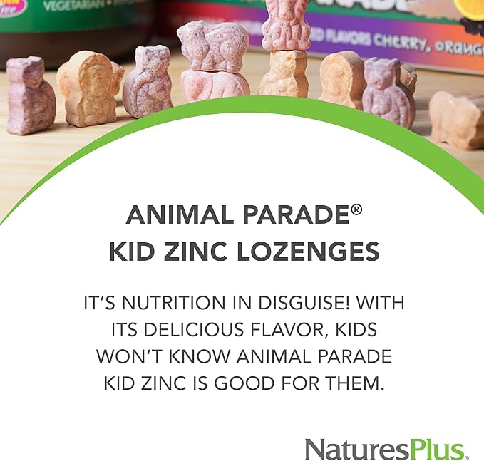 Natures Plus Animal Parade KidZinc, Tangerine Flavor - 90 Animal-Shaped Lozenges - Organically Chelated Zinc - Vegan, Gluten Free - 90 Servings