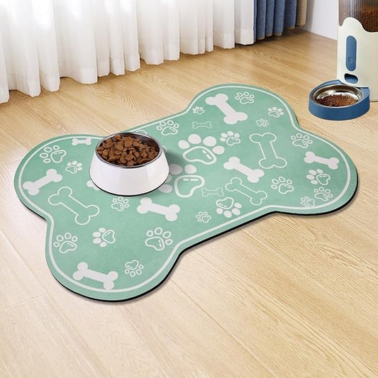 Dog Cat Mat for Food and Water,Rapid Absorbent Pet Feeding Mat, Bone Shaped Dog Placemat Bowl Mat with Rubber Backing,No Stains Pet Food Mats Indoor, Pet Accessories Supplies,Brown 12"×18"