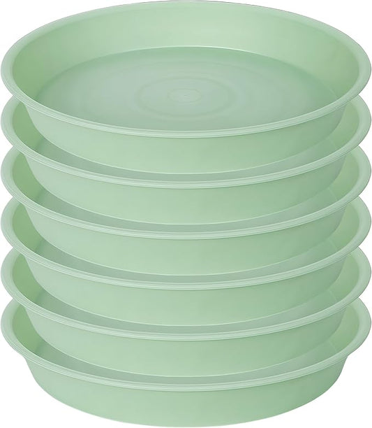 6 Pack of 10 inch Plant Saucer Blue, Heavy Duty Plastic Plant Saucer 10 inch Round, Flower Plant Saucers for Indoors, Plant Trays for Planter 8"/9"/10" (10", Light Green)