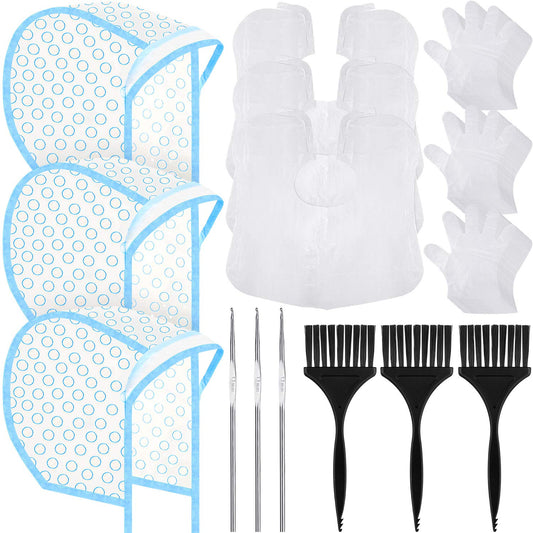 3 Sets Hair Coloring Kit, Includes 3 Pieces Of Pvc Hair Coloring Caps With 3 Pieces Styling Tools, 3 Pieces Disposable Hair Dye