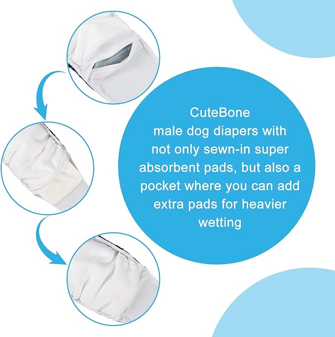 CuteBone Dog Diapers Male Washable Belly Band for Male Dogs Wraps Black 3pcs a Pack DM54M