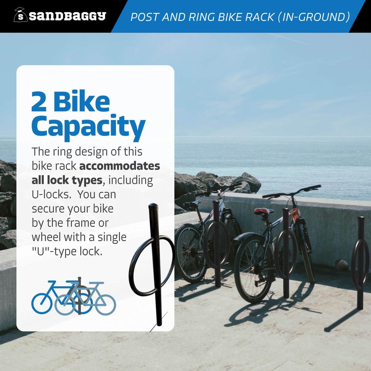 Sandbaggy Post and Ring Rack - In Ground - Commercial Outdoor Bike Parking & Storage Racks (Red, 1)