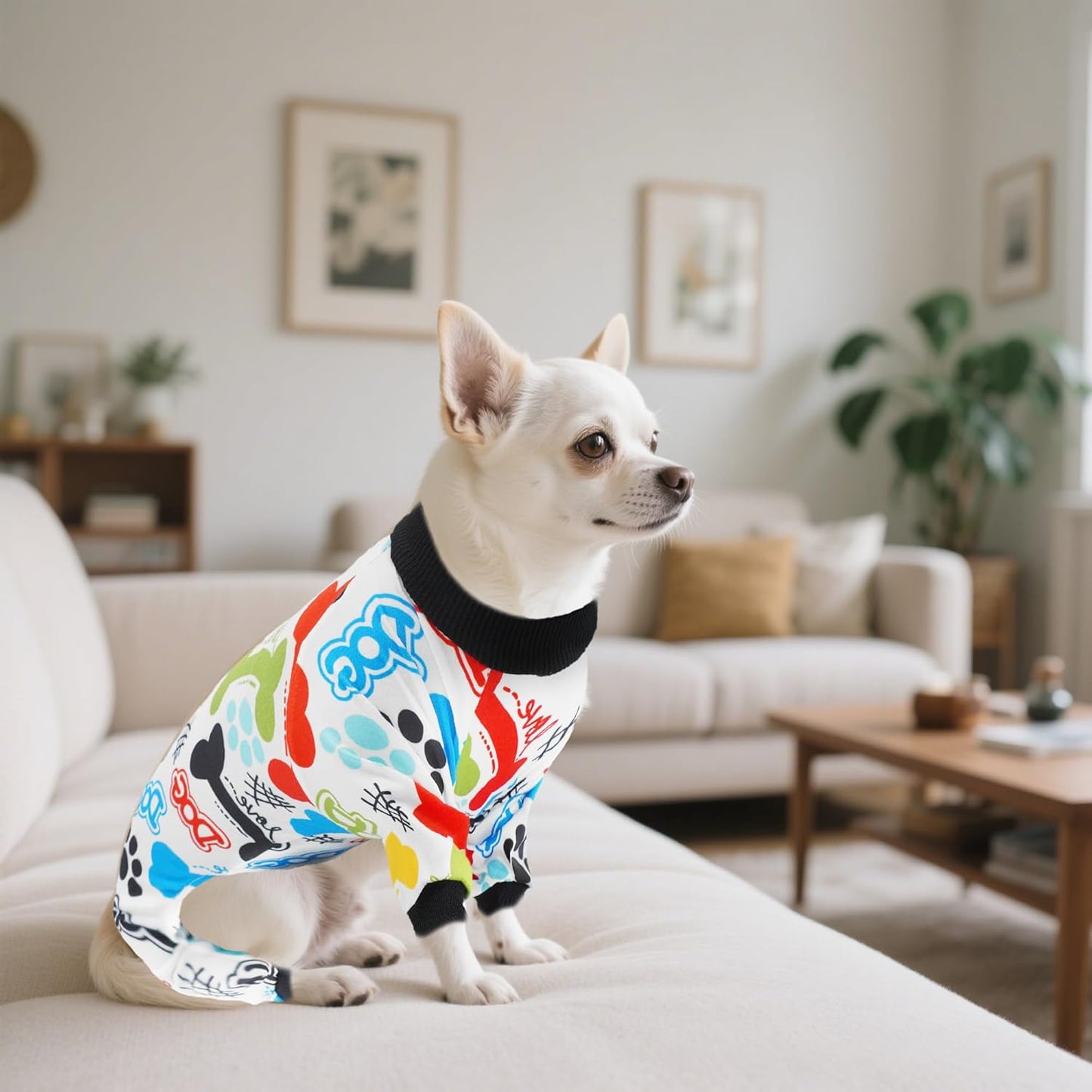 2PCS Dog Pajamas for Small Sized Doggie Pjs Clothes Puppy Onesies Outfits Pet Jammies Boy Girl Male Female Apparel Lightweight Stretch Paw Bone S