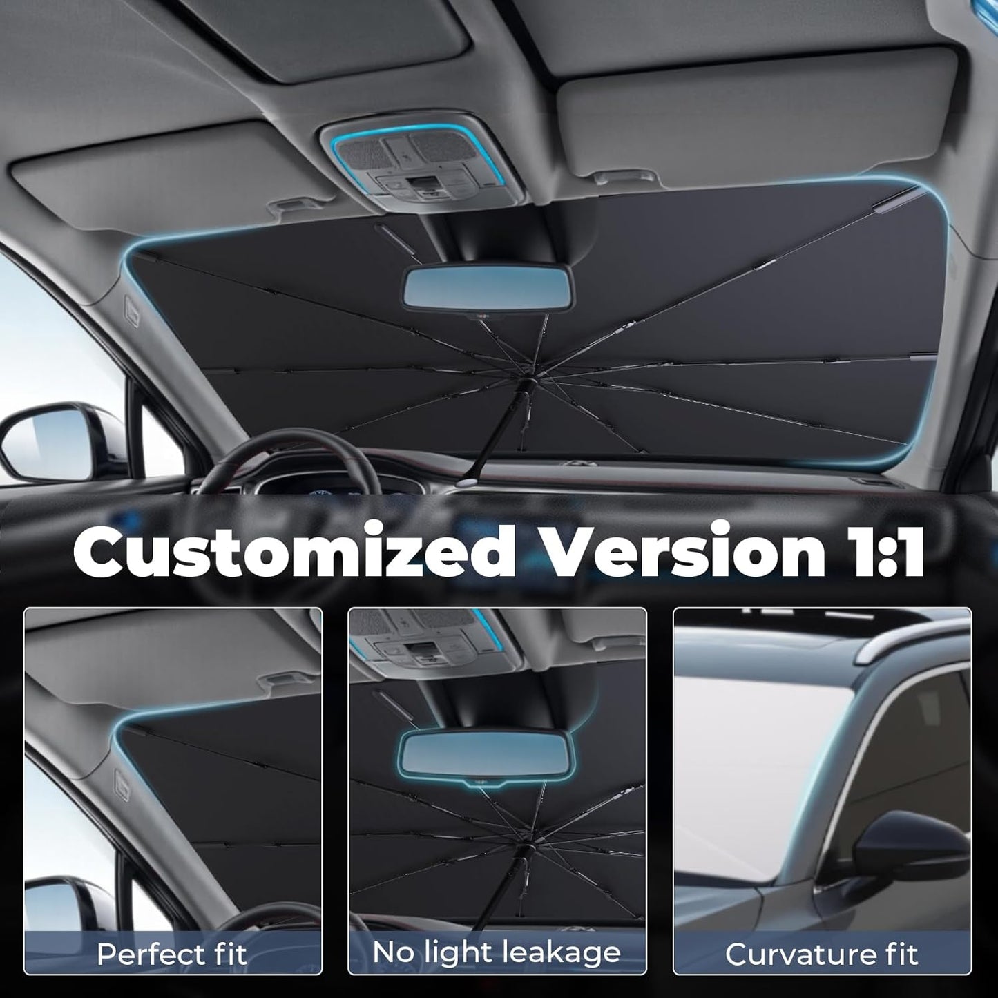 Windshield Sun Shade Umbrella: for Ford Explorer-2020-2024 2025 - Front Custom Car Window Shades for Explorer ST,SUV,XLT,Limited,Platinum,Sport- Foldable Sunshades Block UV Keep Cool