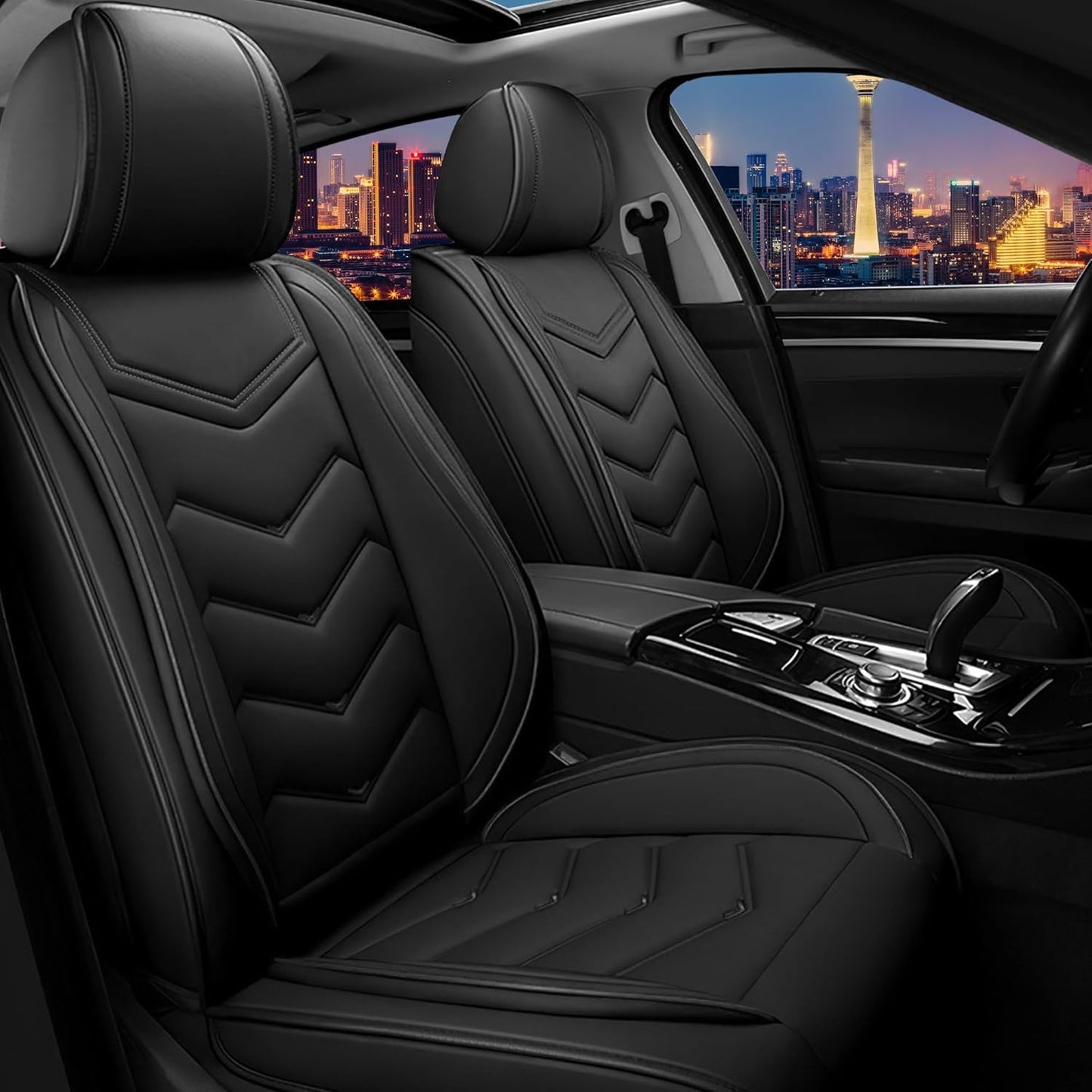 Car Seat Covers for Chrysler Pacifica 2004-2025, Stylish Sport Seat Cover, Premium Nappa Leather Car Seat Cover. Automobile Seat Covers Sets.(Standard 2 Seats/Pure Black)