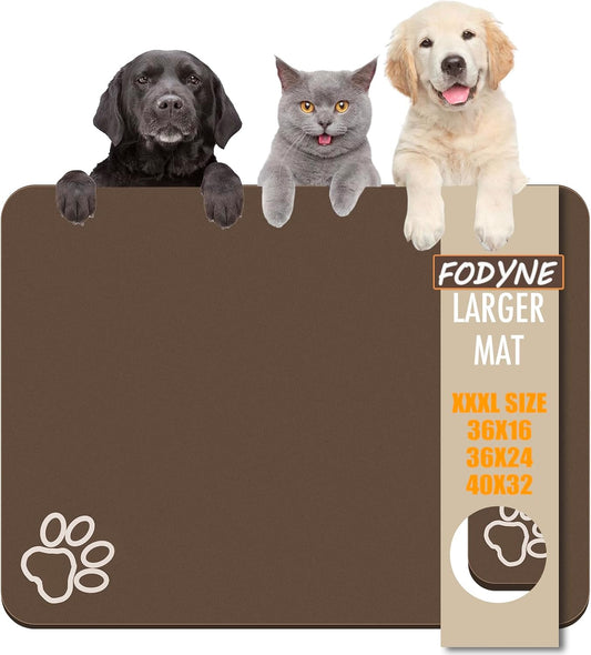 Large Pet Feeding Mat,Super Absorbent Pet Mat,Quick Dry Cat & Dog Water Dispenser Mat,No Stains Non Skid Pet Food Mat for Food and Water Bowl,Easy to Clean Pet Placemats (Dark Brown, 36'' x 16'')