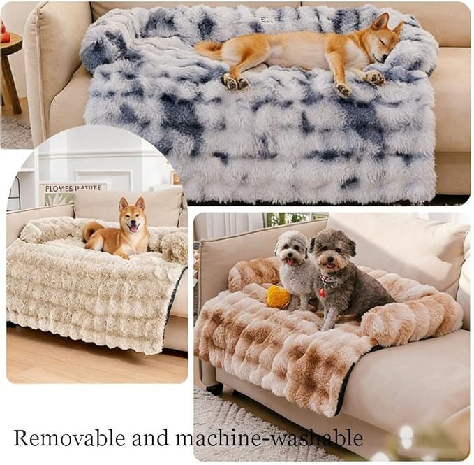 Dream Cloud Pet Sofa Bed for Dogs Cats, 2026 Washable Removable Calming Fluffy Plush Mat for Furniture Protector, Long Fur Non-Slip, for Small/Medium/Large Home Pets (Light Pink, S：27.6 * 24in)