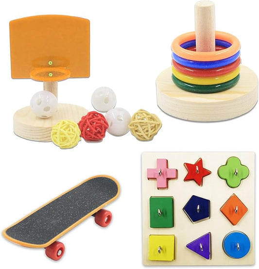 5 Packs Bird Toys Parrot Training Toys Parrot Wooden Block Puzzles Toy Bird Basketball Toy Small Sepak Takraw Bird Skateboard Bird Stacking Toy for Birds Parrot Training