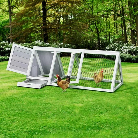Chicken Coop for 2 Chickens Small Rabbit Hutch Quail Coop Wooden Bunny Cages Outdoor Chicken House w/Ventilating Wire (Wood) (Grey)