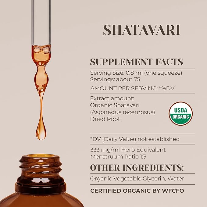 Shatavari USDA Organic Alcohol-Free Extract | Dietary Supplement, High-Potency Tincture | Natural Certified Organic Shatavari (Asparagus racemosus) Dried Root (2 oz)