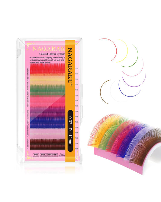 Nagaraku Colored Eyelash Extensions 8 Colors Rainbow 0.07Mm D Curl 12Mm Purple Blue Pink Brown Individual Lashes Color Lash Clus