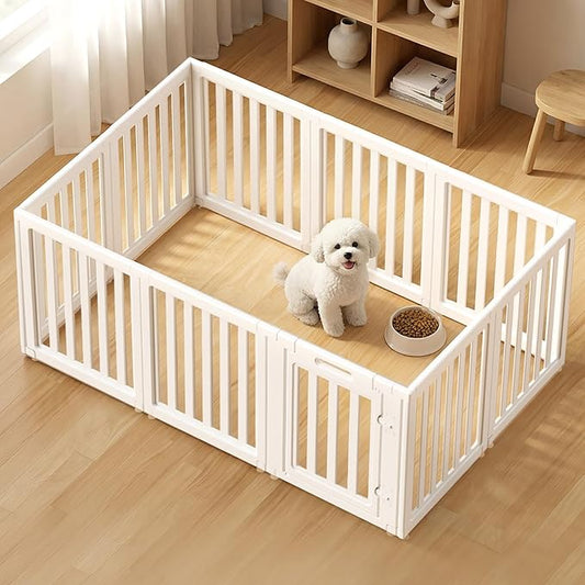 Clear Dog Play Pen,Pet Playpen with Door,Easy to Clean and Install Puppy pens for Both Indoor and Outdoor use (White, 30.3 inch Height, 10 Panels)