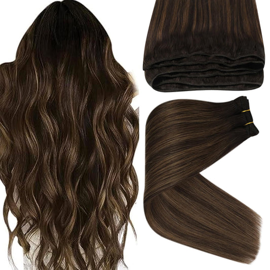 Sunny Sew In Hair Extensions Balayage Brown Weft Hair Extensions Human Hair Dark Brown Roots Medium Brown Remy Hair Extensions W