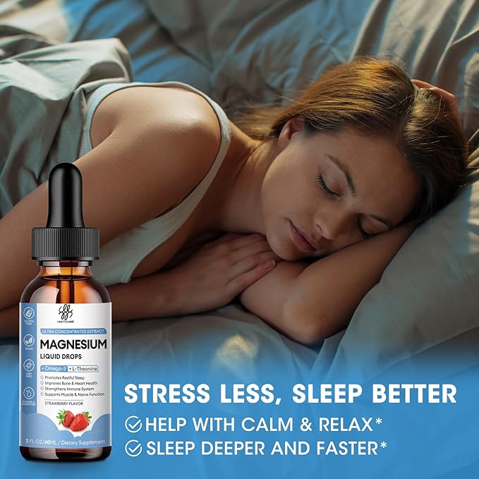(2 Pack) Magnesium Glycinate Liquid Drop with Citrate, Oxide and Taurate, Calm Magnesium with Omega3, L-Theanine, D3, B6, B12 for Calm, Sleep, Leg Cramps, Muscles, Energy, Sugar-Free Strawberry Flavor