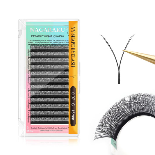 Nagaraku Yy Eyelash Extensions Supplies Y Lash 0.07Mm C Curl 16Mm Premade Fans 4D Russian Volume Y Shape Faux Mink Matte 12 Rows