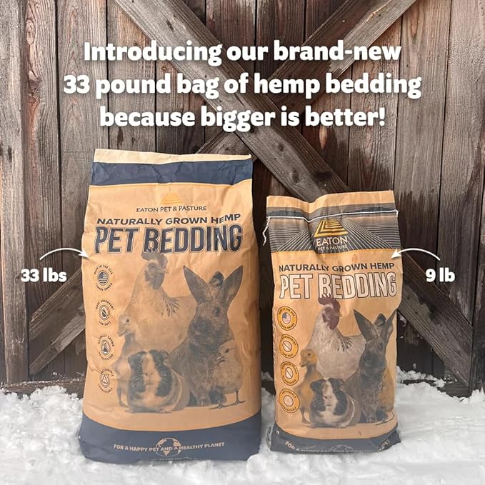 Eaton Pet and Pasture Naturally Grown Hemp Pet Bedding for Chickens, Nesting Boxes, Rabbits, Hamsters, Small Pets, Highly Absorbent, Hypoallergenic, Eco-Friendly, Farmer Owned 33LB
