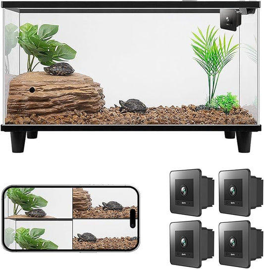 2K HD Aquarium & Terrarium WiFi Pet Camera,140° Wide-Angle Anti-Glare & Anti-Reflection,Night Vision for Fish & Reptiles,Two-Way Audio,Glass-Mount Enclosure Monitor,24/7 Recording (4 Pack)