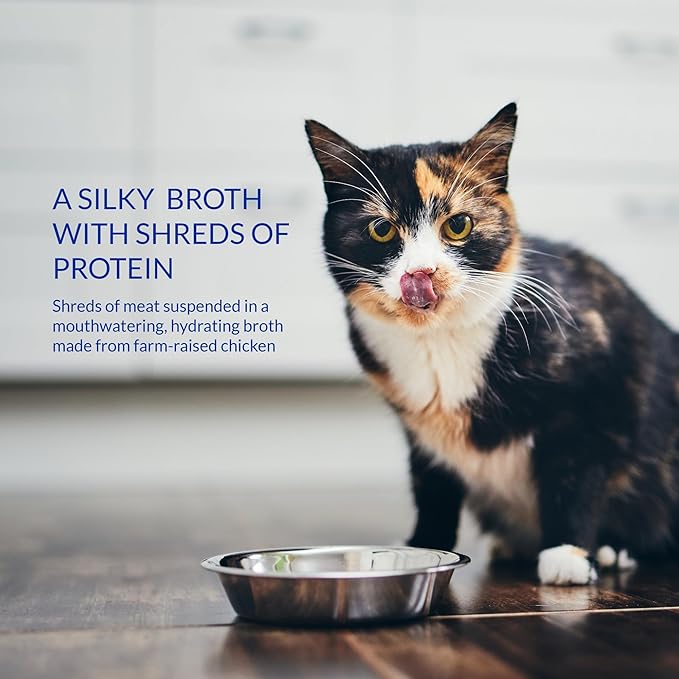 INABA Churu Broth for Cats, Creamy Broth with Shredded Chicken Side Dish Pouch, 1.4 Ounces per Pouch, 12 Pouches, Chicken & Seafood Variety (Pack of 2)