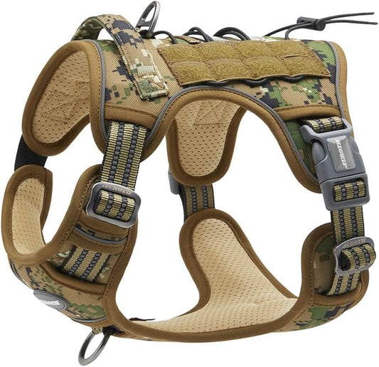 AUROTH Tactical Dog Harness for Small Medium Dogs No Pull Adjustable Pet Harness Reflective Working Training Easy Control Pet Vest Military Service Dog Harnesses Woodland Camo M