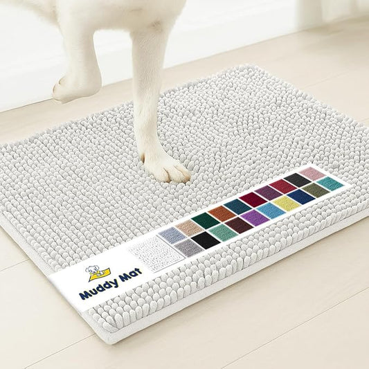 Muddy Mat® | Super Absorbent Door Mat Indoor, Microfiber Quick Dry Chenille Entryway Rug, Non-Slip Front Door Mat, Indoor Mats for Entryway, Machine Washable Pet Rug, White 48"x60"