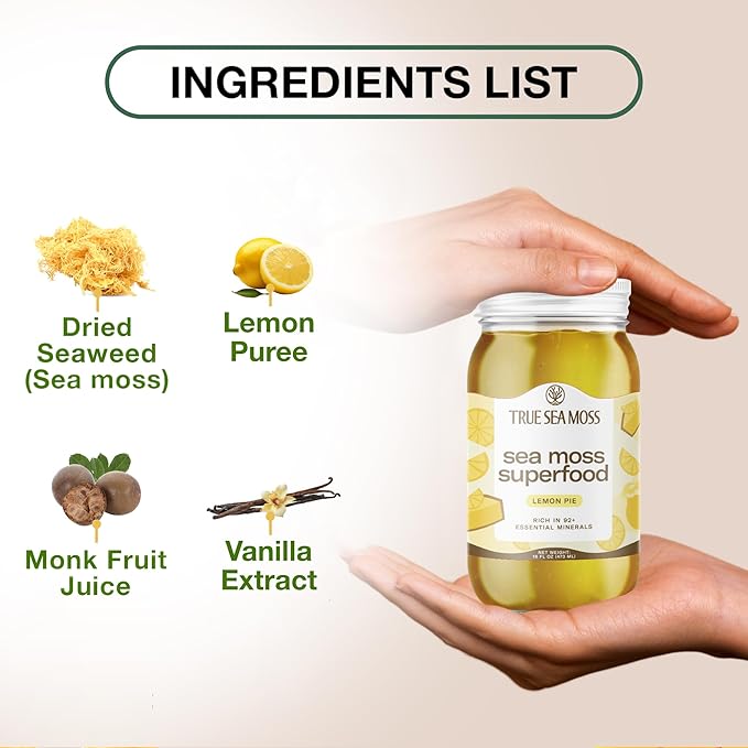 TrueSeaMoss Sea Moss Gel – Made in USA – Wildcrafted Seamoss, Fresh Fruits & Sea Vegetables – Lemon Pie, Pack of 2 (Labels may Vary)