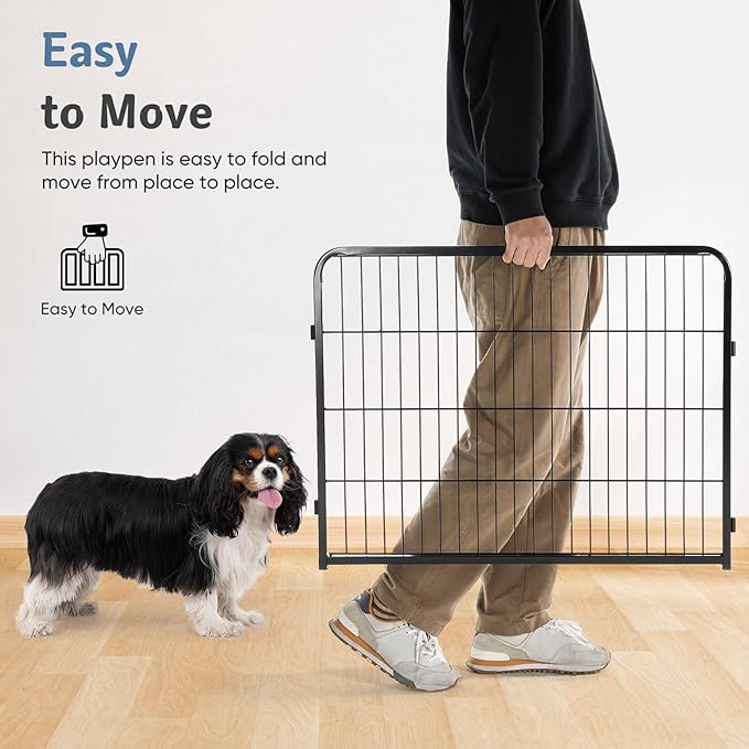 DUMOS Dog Playpen Indoor, Metal 40 Inch 6 Panels Foldable Pet Fence with Door, Outdoor Small Medium Large Dog Puppy Portable Exercise Play Pen for RV Camping, Trips, Play Yard