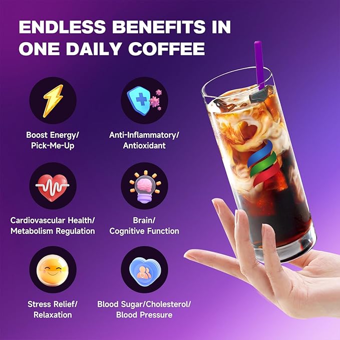 SUNDAFONE 17-in-1 Mushroom Coffee Powder with L-Theanine，Alpha-GPC，Ashwagandha for Boost Brainpower,Sharpen Focus,Lift Mood,Ease Stress,Support Heart & Immunity, 60 Servings Instant 10 Mushroom Coffee
