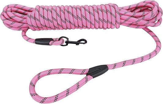 Long Dog Leash for Training 20Ft-Reflective Nylon Rope with Swivel Hook-Recall Agility Lead for Large Small Medium Dogs Outside Walking Hiking-Pink Diam 1/2"