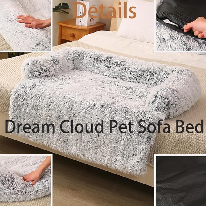 Dream Cloud Pet Sofa Bed for Dogs Cats, 2026 Washable Removable Calming Fluffy Plush Mat for Furniture Protector, Long Fur Non-Slip, for Small/Medium/Large Home Pets (Brown, XL: 47.2 * 37.4IN)