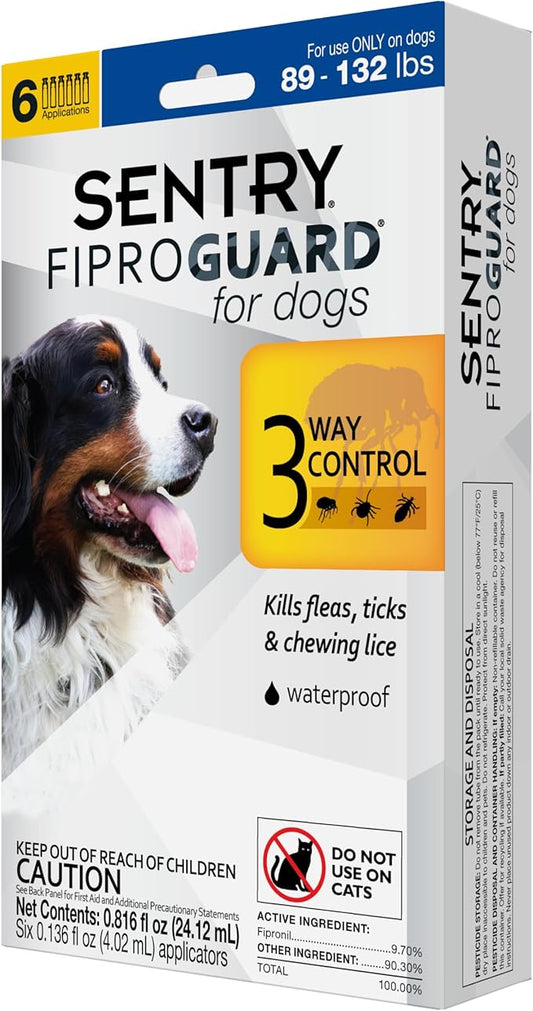 Sentry Fiproguard for Dogs, Flea and Tick Prevention for Dogs (89-132 Pounds), Includes 6 Month Supply of Topical Flea Treatments