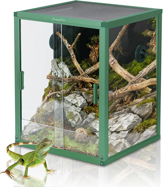30 Gallon Reptile Terrarium, 18x18x24 inch PVC Reptile Tank, Lightweight Arboreal Enclosure for Gecko Snake Frog Chameleon Lizard, Sliding Door, Top Screen Ventilation