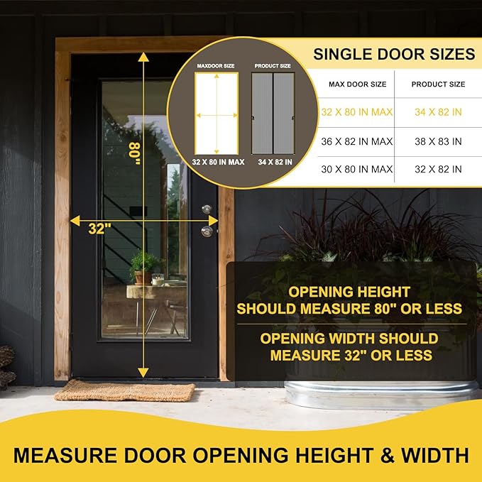 Magnetic Screen Door -Fit for Door Size:32x80 Inch, Hands Free Mesh Partition, Heavy Duty Screen Door Mesh Curtain Keeps Bugs Out, Frame Hook & Loop, Pet and Kid Friendly, Itself Size 34x82