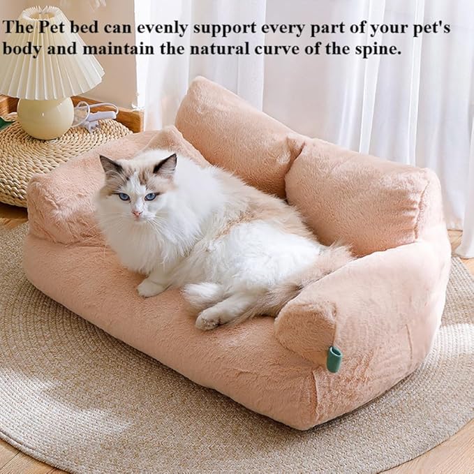 Soft Fluffy Self-Warming Cat Bed | Washable Pet Sofa for Indoor Cats & Small Dogs | Cute Princess-Inspired Kitten Couch & Puppy Bed(Pink,29.53''*20.08''*11.02'')