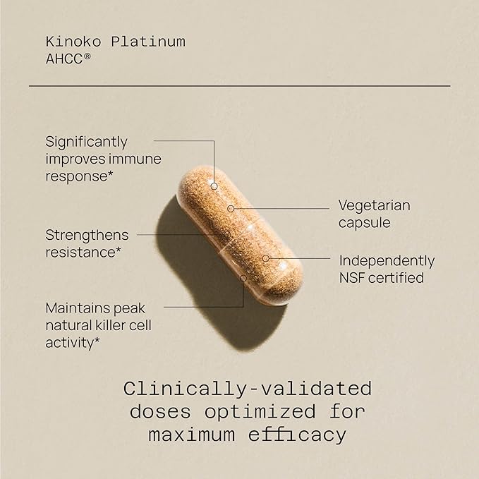 Quality of Life Premium Kinoko Platinum AHCC Herbal Supplement, 750mg of AHCC per Capsule, for Immune Support, Liver Function, Maintains Natural Killer Cell Activity, 1 Pack, 60 Veggie Capsules