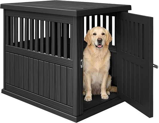Bifanuo 40-Inch Dog Crate Furniture, Heavy Duty Dog Crate for Large and Medium Dog, Lockable Indoor Outdoor Dog Kennel & End Table, Decorative Plastic Pet Cage (Black)