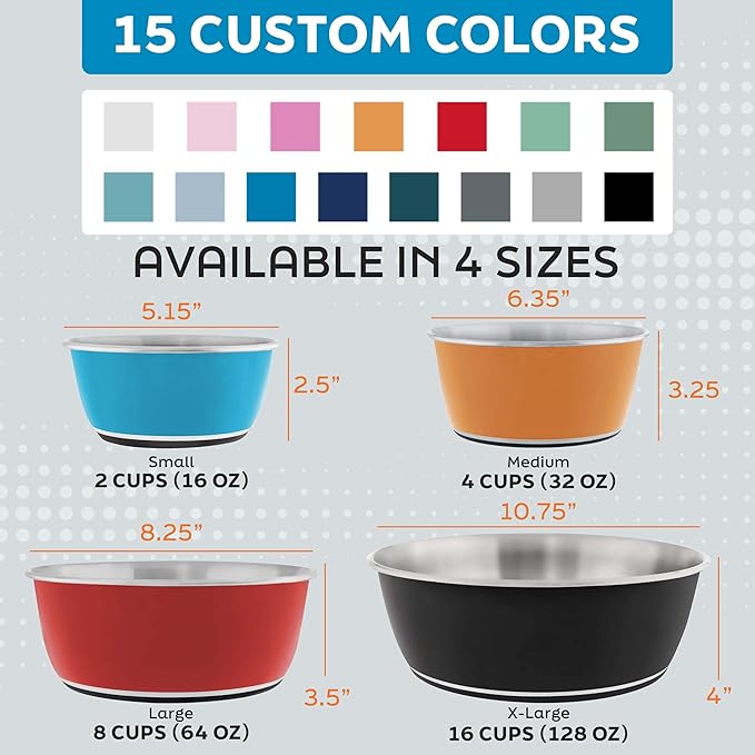 Master Pet Supply Stainless Steel Dog Bowls Set of 2 (128 Oz Each) with Non-Slip Rubber Base - Hyper Pink - Basic Dog Food Bowl Water & Food Bowls for Small Medium Large Dogs & Cats, Metal Dish