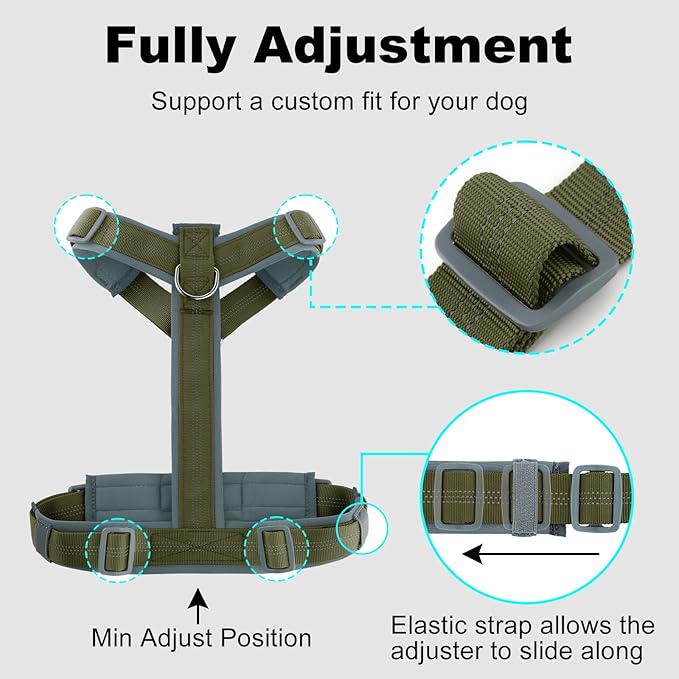 Plutus Pet No Pull Dog Harness, Adjustable Nylon Harness with Soft Padding, Reflective and Heavy Duty Dog Harness for Small, Medium, Large Dogs(Ranger Green, S)