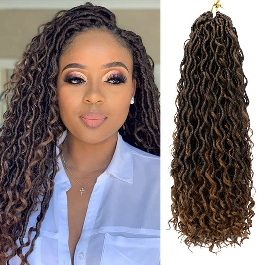 Faux Locs Crochet Hair 18 Inch Ombre Goddess Locs Crochet Hair For Women Soft River Locs Curly Pre Looped Crochet Braids With Cu