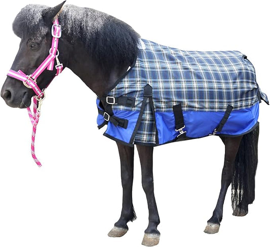 600 Denier Ripstop Mini Horse Blanket - 0g Fill Lightweight, Waterproof Breathable Miniature Pony/Donkey Turnout Rain Sheet Blueplaid 36