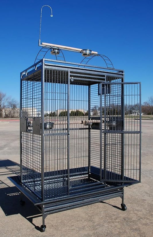 4-Size/2-Color, Large Double Ladders Open Play Top Wrought Iron Bird Parrot Parttot Finch Macaw Cockatoo Cage, Include Seed Guard and Toy Hook