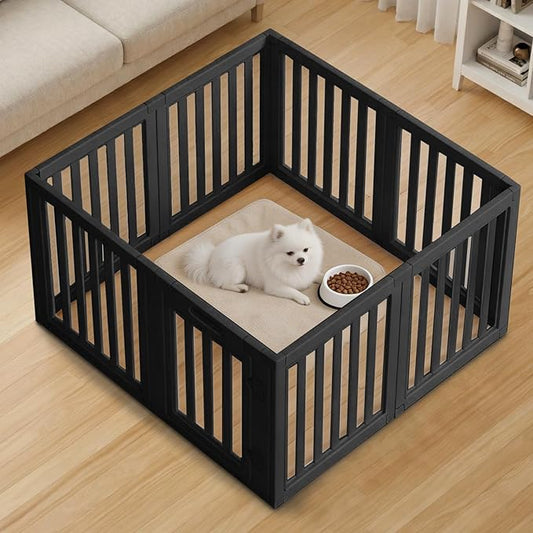 Clear Dog Play Pen,Pet Playpen with Door,Easy to Clean and Install Puppy pens for Both Indoor and Outdoor use (Black, 23.6''Height, 8)