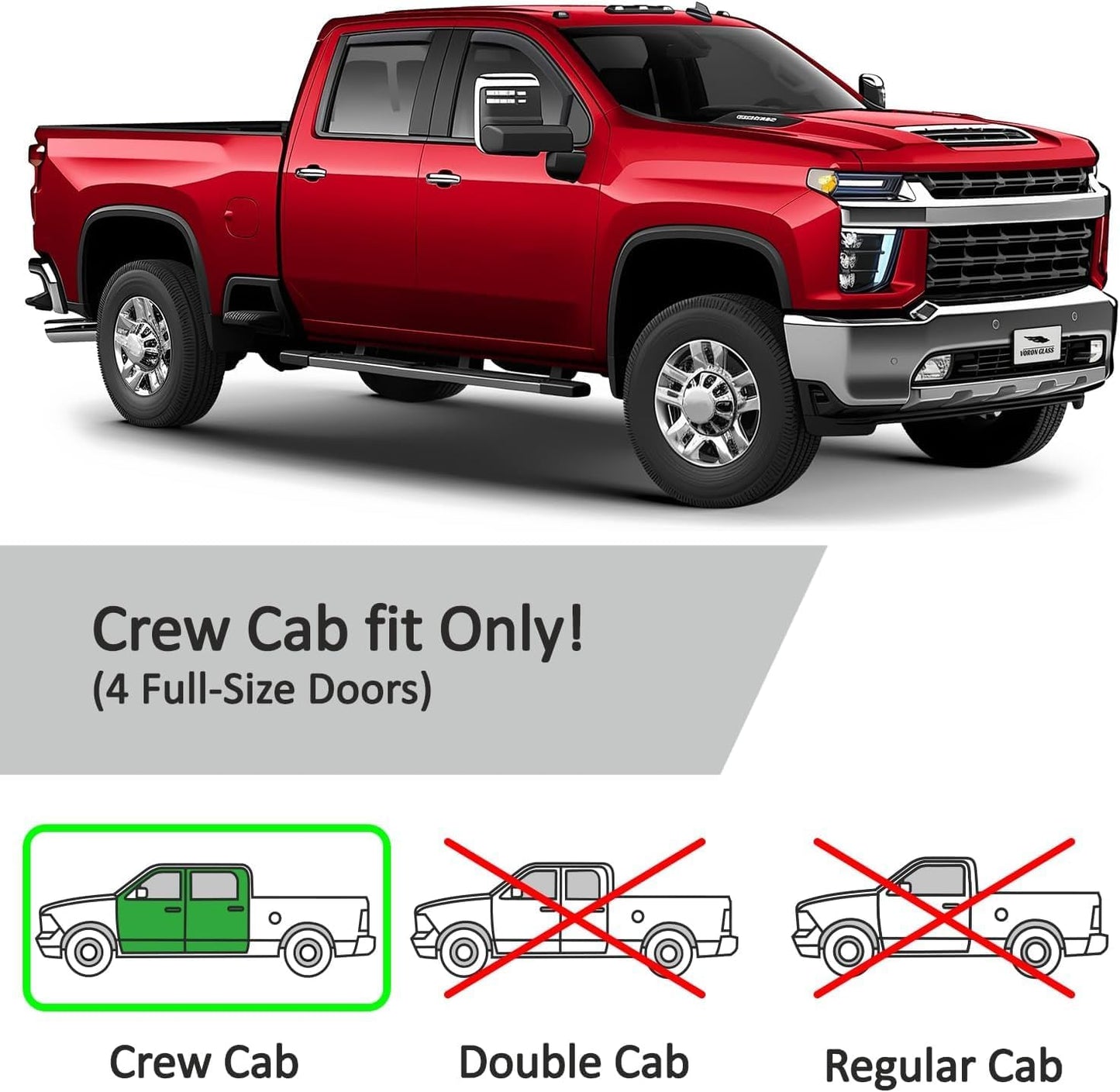 Voron Glass in-Channel Extra Durable Rain Guards for Chevrolet (Chevy) Silverado/GMC Sierra 2500HD/3500HD 2020-2025 Crew Cab, Window Deflectors, Vent Window Visors, 4 Pieces - 200298